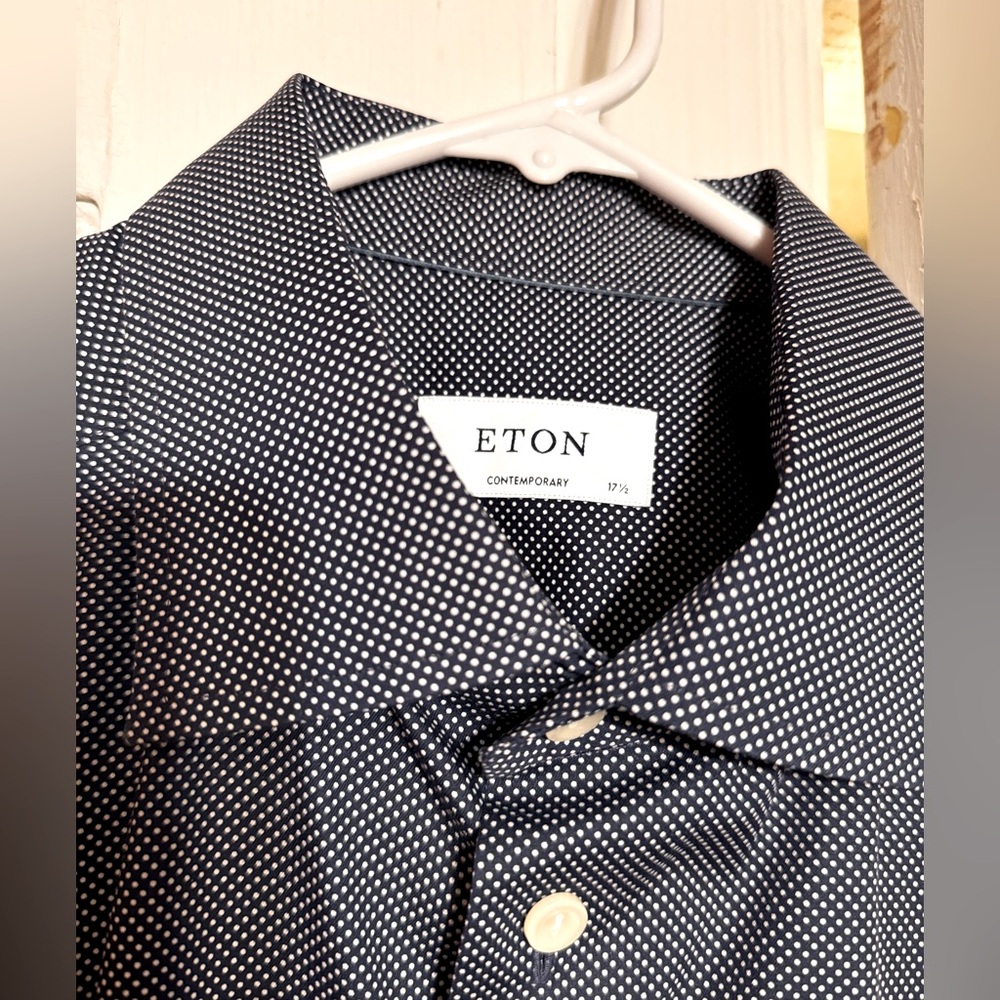 Eton dress shirt blue tiny polka dots luxurious fabric size xl